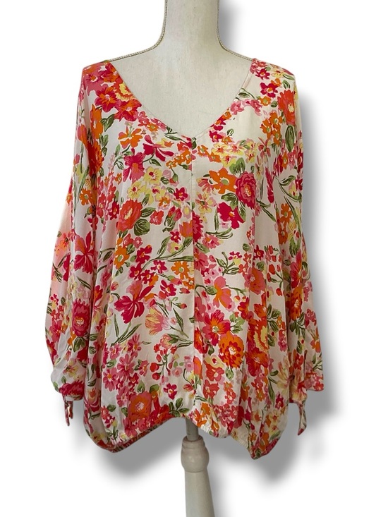 Lane Bryant Tops - Lane Bryant Floral V-Neck Top Blouse in Pink, Orange & Green Plus 18/20